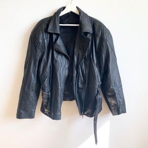 Vintage oversized women’s black leather jacket baggy 80’ 90’ street wear retro